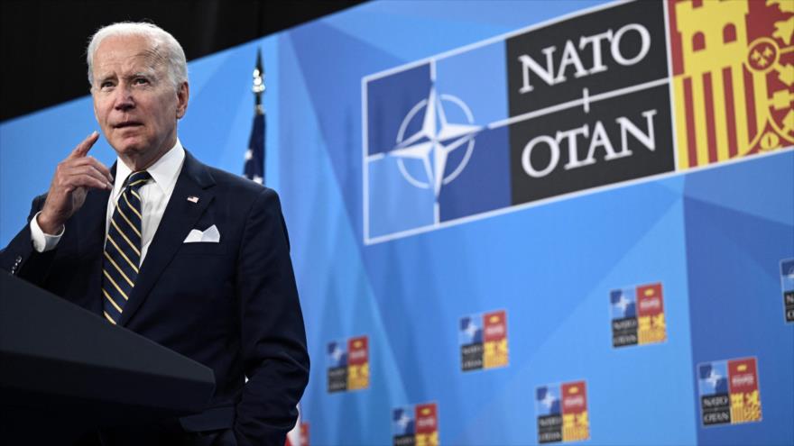 Presidente de EE.UU., Joe Biden, presenta su discurso en la cumbre de la OTAN en Madrid, España, 30 de junio de 2022. (Foto: AFP)