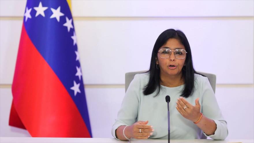 La vicepresidenta de Venezuela, Delcy Rodríguez, habla durante rueda de prensa en Caracas, Venezuela, 7 de abril de 2021. (Foto: Reuters)