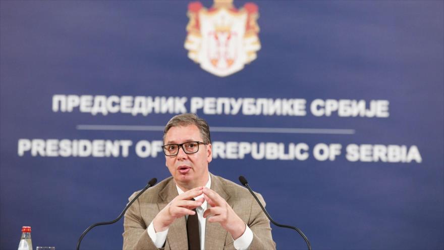 El presidente serbio, Aleksandar Vucic, durante una conferencia de prensa en Belgrado, Serbia, 29 de junio de 2022. (Foto: Gettyimages)