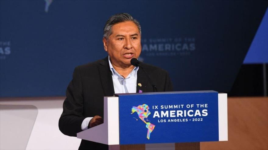 Ministro de Relaciones Exteriores de Bolivia, Rogelio Mayta, durante la IX Cumbre de las Américas, EE.UU., 10 de junio de 2022. (Foto: AFP) 