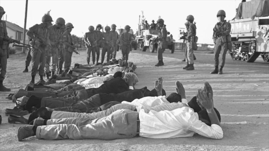 Sangrienta masacre por fuerzas israelíes en Kafr Qasem, ocupada Palestina, 29 de octubre de 1956. (Foto: Wafa)