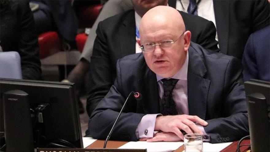 El representante permanente de Rusia ante la ONU, Vasili Nebenzia, en una sesión del Consejo de Seguridad.