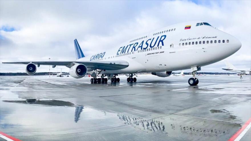 El avión venezolano de carga Boeing 747-300 en Ezeiza (Argentina), 6 de junio de 2022.