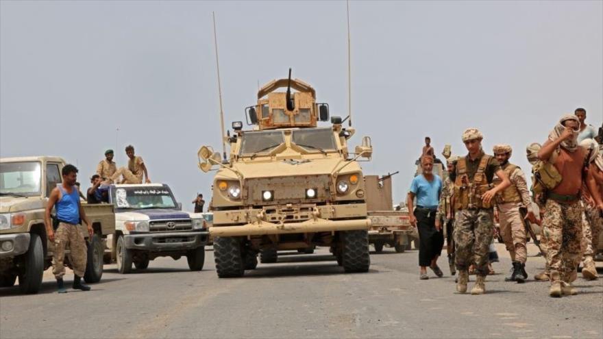 Tropas de la llamada coalición agresora saudí en la provincia sureña yemení de Abyan, 24 de junio de 2020. (Foto: AFP)