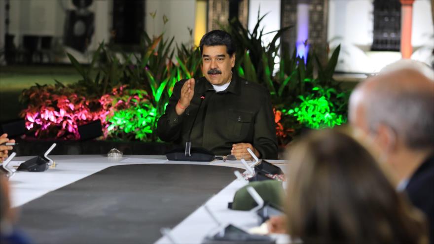 El presidente de Venezuela, Nicolás Maduro, ofrece un discurso en Caracas, la capital.