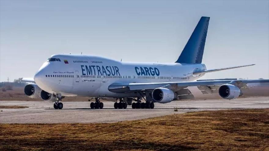 El avión de carga venezolano Emtrasur retenido desde junio en Argentina.