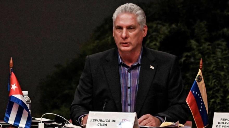 El presidente de Cuba, Miguel Díaz-Canel, durante una cumbre de ALBA-TCP en La Habana, 27 de mayo de 2022. (Foto: AFP)