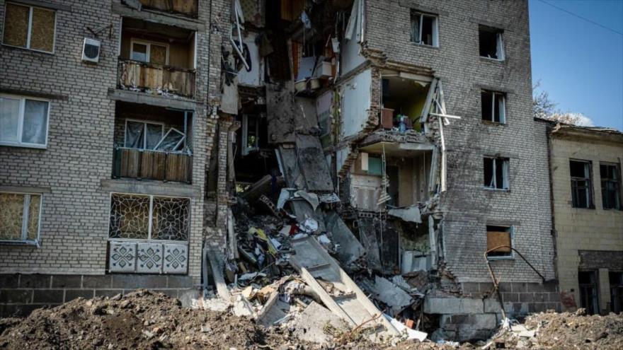 Edificio destruido por los bombardeos en la región de Donetsk, 24 de junio de 2022. (Foto: Getty Images)