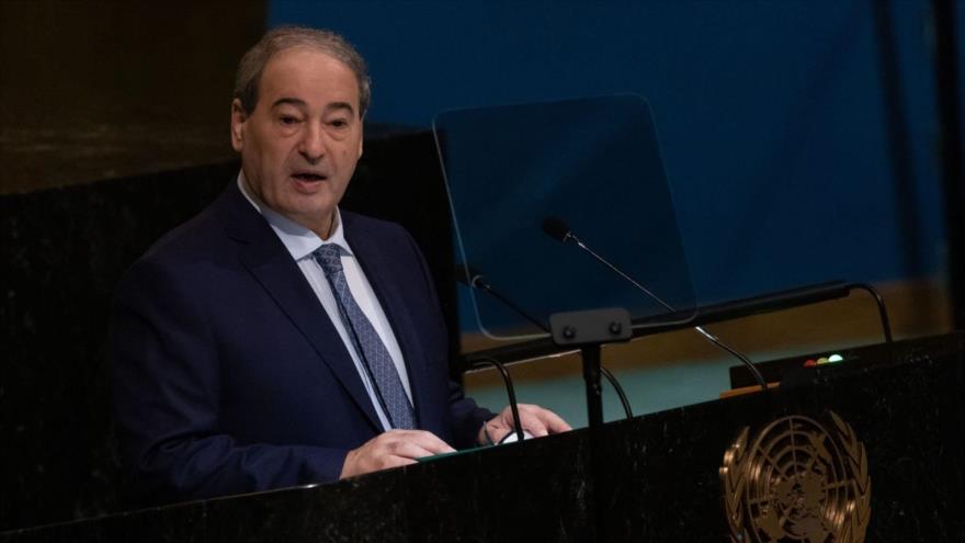 El canciller sirio, Faisal al-Miqdad, ofrece un discurso ante la Asamblea General de las Naciones Unidas en Nueva York (EE.UU.), 26 de septiembre de 2022. (Foto: AFP)