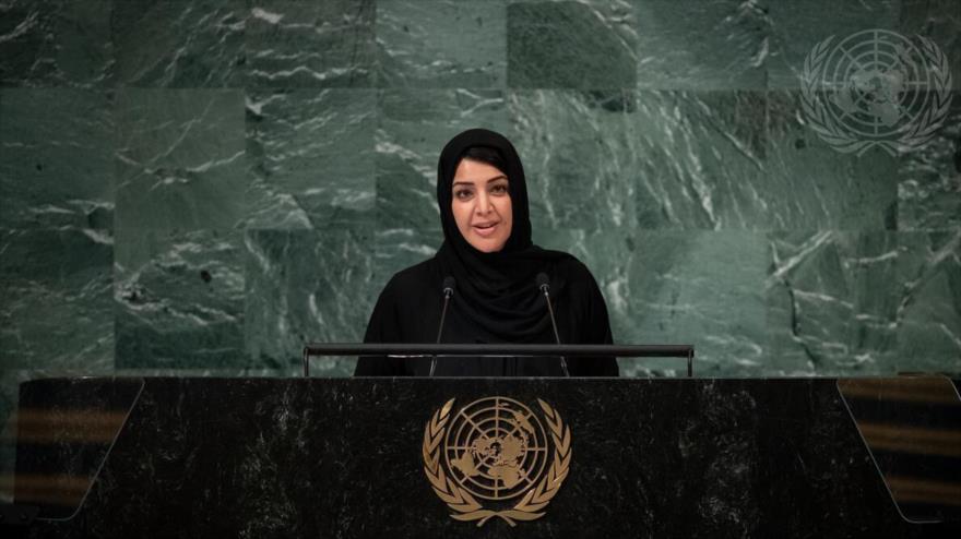 La ministra emiratí de Estado para Cooperación Internacional, Reem Ebrahim al-Hashimi, habla ante la ONU, 26 de septiembre de 2022.