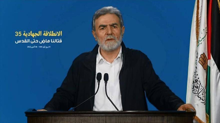El líder de la Yihad Islámica Palestina, Ziad al-Najala, habla con ocasión del 35.º aniversario de la fundación del movimiento, 6 de octubre de 2022.