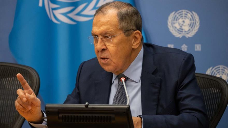 El canciller ruso, Serguéi Lavrov, habla con la prensa en Nueva York, el 24 de septiembre de 2022. (Foto: Getty images).