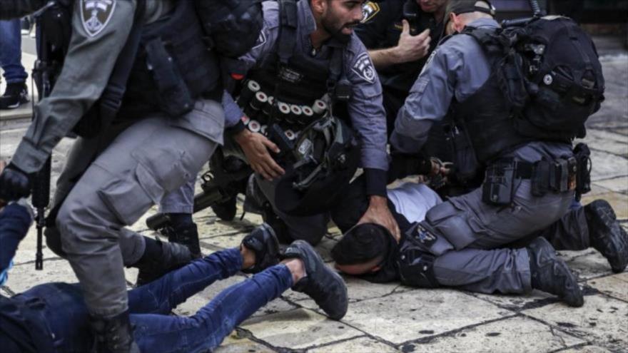 Fuerzas israelíes detienen brutalmente a unos palestinos en la Cisjordania ocupada. (Foto: AFP)