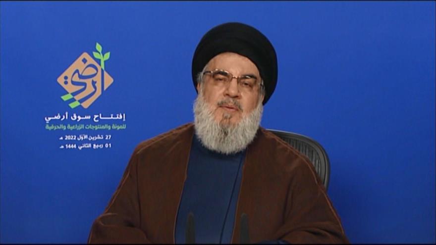 El líder de Hezbolá, Seyed Hasan Nasralá, ofrece un discurso, 27 de octubre de 2022.