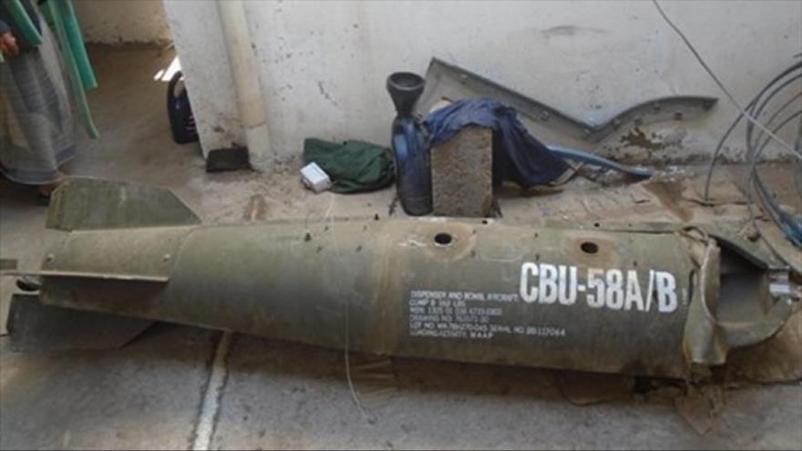Una bomba de racimo usada por Arabia Saudí en Saná, Yemen.