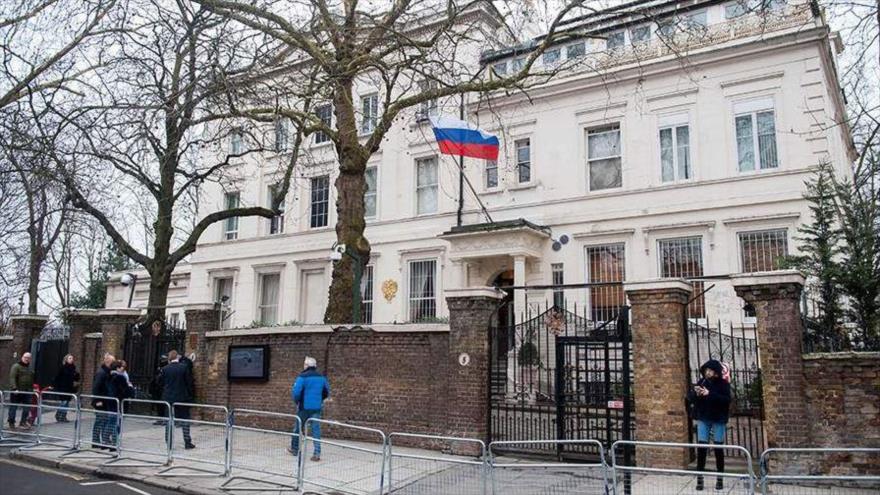 Fachada de la embajada rusa en Londres, el Reino Unido.