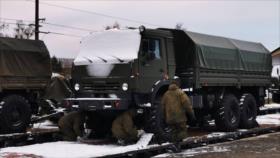 Rusia envía un tren cargado de equipo militar a Bielorrusia