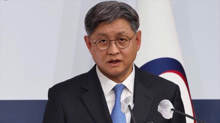 Lim Soo-suk, portavoz de la Cancillería de Corea del Sur, en una conferencia de prensa en el complejo gubernamental en Seúl, 19 de enero de 2023. 