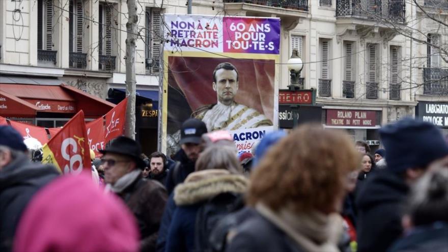 Una protesta contra reforma de pensiones impulsada por el Gobierno del presidente Emmanuel Macron.