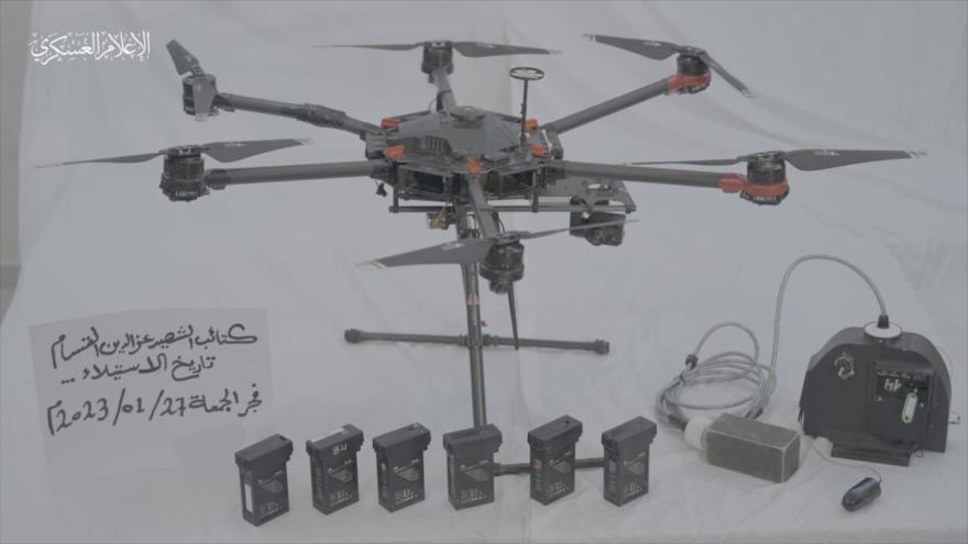 El cuadricóptero israelí, capturado por las Brigadas de Ezzedin Al-Qassam, brazo militar de HAMAS, 27 de enero de 2023.