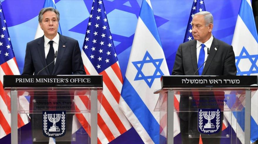 El secretario de Estado estadounidense, Antony Blinken (izda.), y el premier israelí, Benjamín Netanyahu, hablan con la prensa en Al-Quds, 30 de enero de 2023.