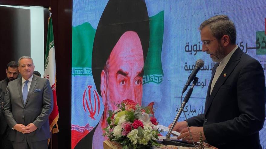 Vicecanciller iraní, Ali Baqeri Kani, ofrece un discurso desde Beirut (capital libanesa), 7 de febrero de 2023.