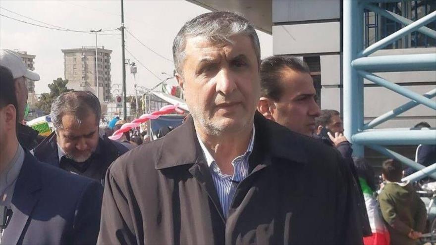 El jefe de la OEAI de Irán, Mohamad Eslami, en una marcha en Teherán, la capital, para conmemorar el 44.º aniversario de la Revolución Islámica, 11 de febrero de 2023.