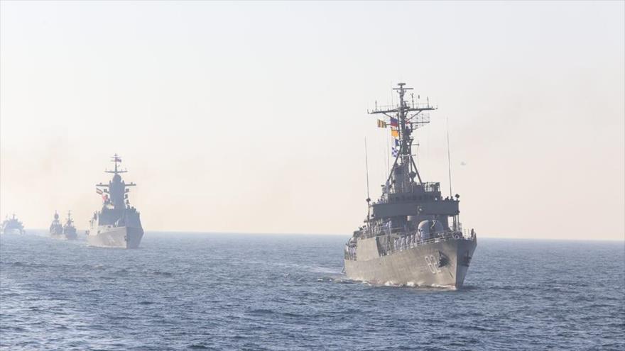 Las Armadas de Irán, China y Rusia durante los ejercicios militares conjuntos en el norte del océano Índico, marzo de 2023.