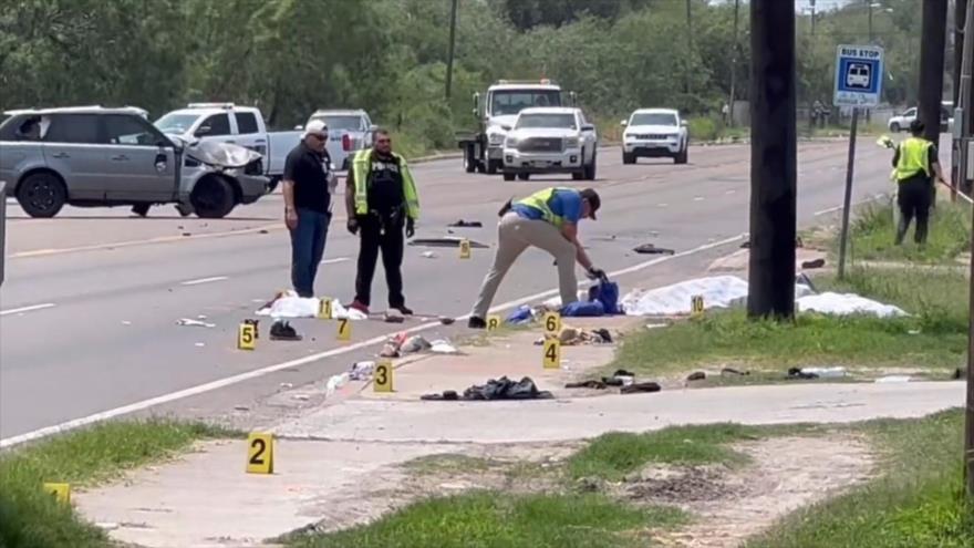 El lugar de atropello frente a un centro para personas sin hogar en Brownsville, en el estado estadounidense de Texas, 7 de mayo de 2023.