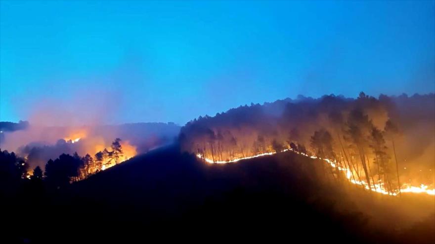 Incendio forestal en el municipio de Pinofranqueado, en la provincia de Cáceres, en la comunidad autónoma de Extremadura. 