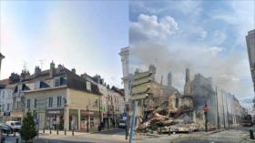 Vídeo: Farmacia incendiada se derrumba durante protestas en Francia