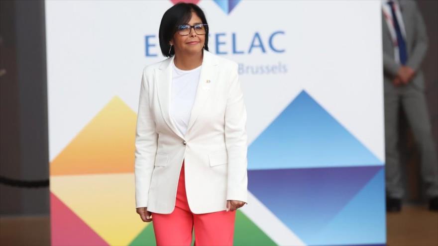 La vicepresidenta de Venezuela, Delcy Rodríguez, en la cumbre UE-Celac en Bruselas, Bélgica, 17 de julio de 2023.