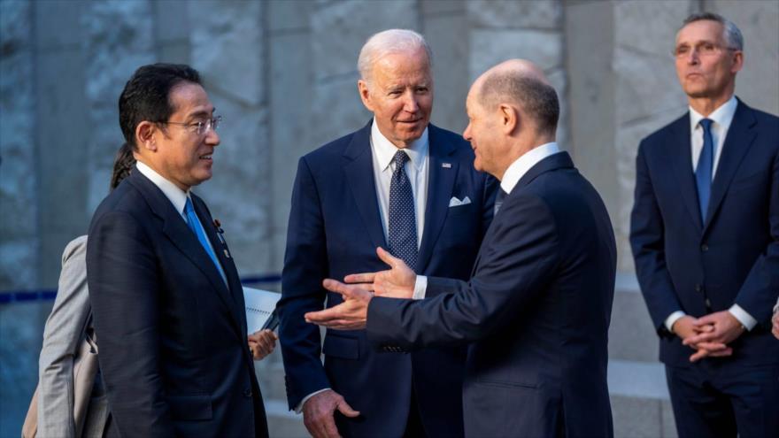 Primer ministro de Japón, Fumio Kishida, el presidente de EE.UU., Joe Biden, el canciller alemán, Olaf Scholz, y el secretario general de la OTAN, Bruselas, marzo de 2022. (Foto: Reuters)