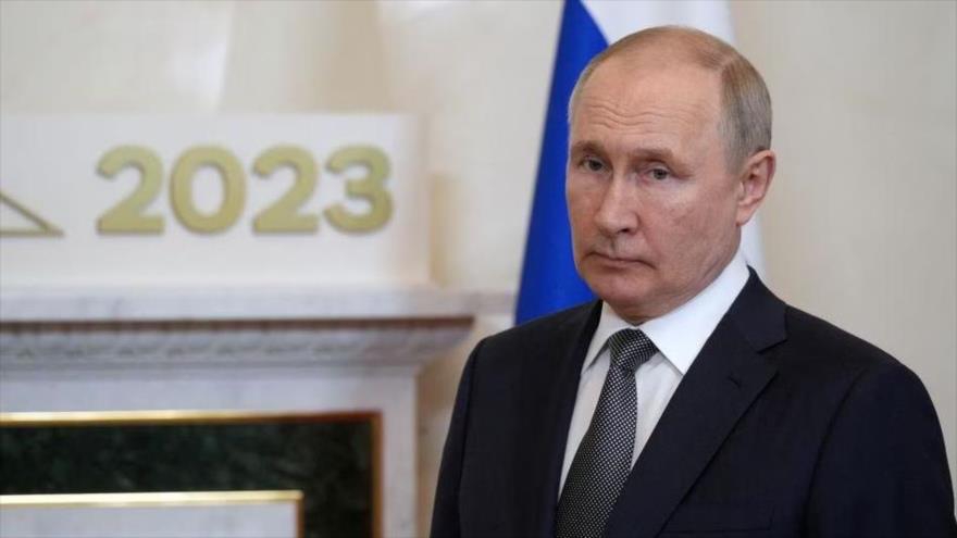 El presidente ruso, Vladímir Putin, en un acto en San Petersburgo, 26 de julio de 2023. (Foto: Sputnik)