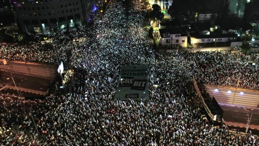 Vista de una protesta en Tel Aviv contra la reforma judicial, 29 de julio de 2023. 