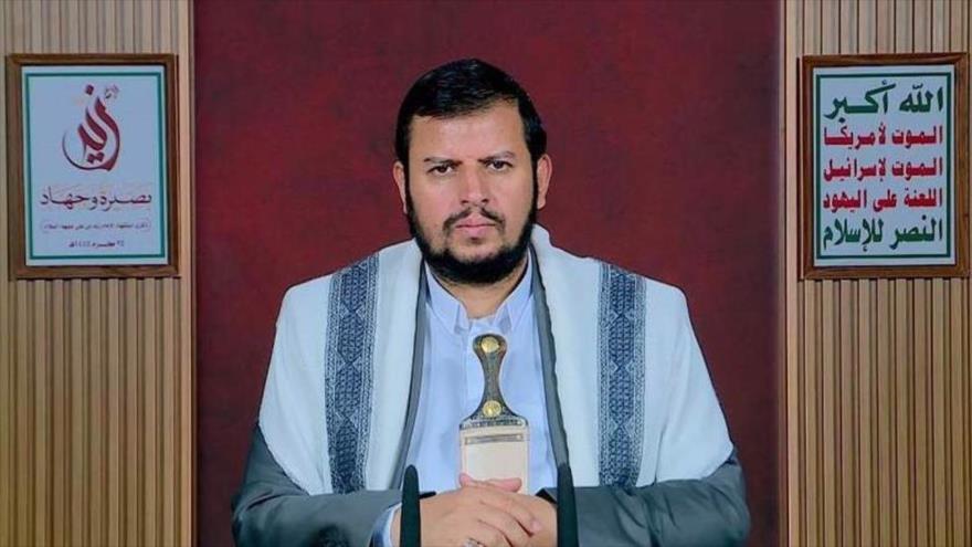 El líder del movimiento yemení Ansarolá, Abdulmalik al-Houthi, pronuncia un discurso televisado el 12 de agosto de 2023.