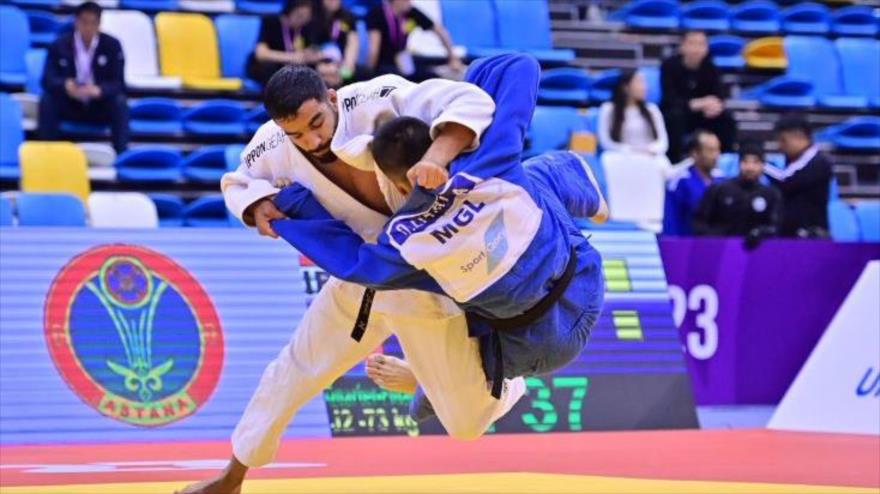 El judoca iraní, Mousa Qolami en los Juegos Mundiales IBSA de 2023, el Reino Unido.