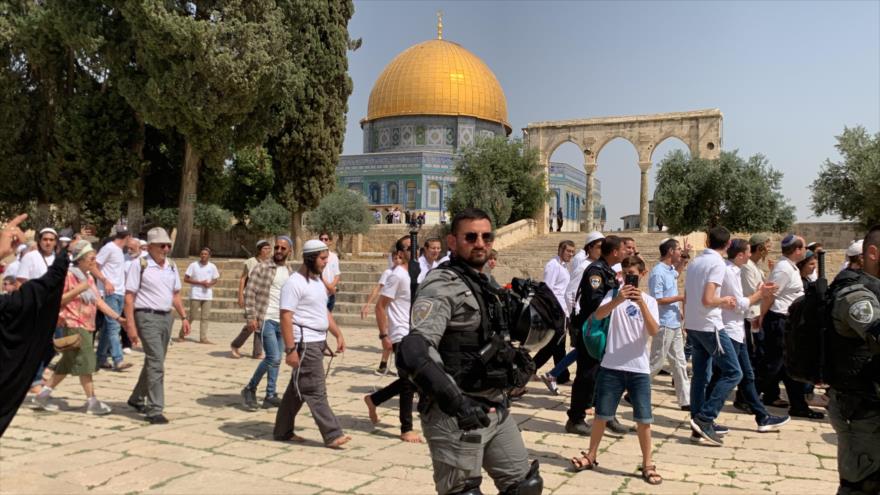 Recorrido provocativo de colonos sionistas bajo protección de fuerzas israelíes por el recinto de Mezquita Al-Aqsa en Al-Quds.