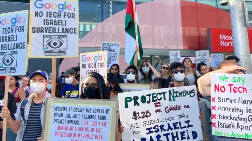 Una protesta contra los contratos de Google y Amazon con el régimen israelí en San Francisco (EE.UU.), 29 de agosto de 2023.