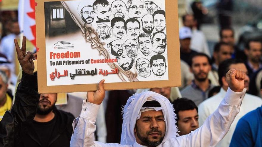 Una protesta en Manama, capital de Baréin, para pedir la liberación de los presos políticos.
