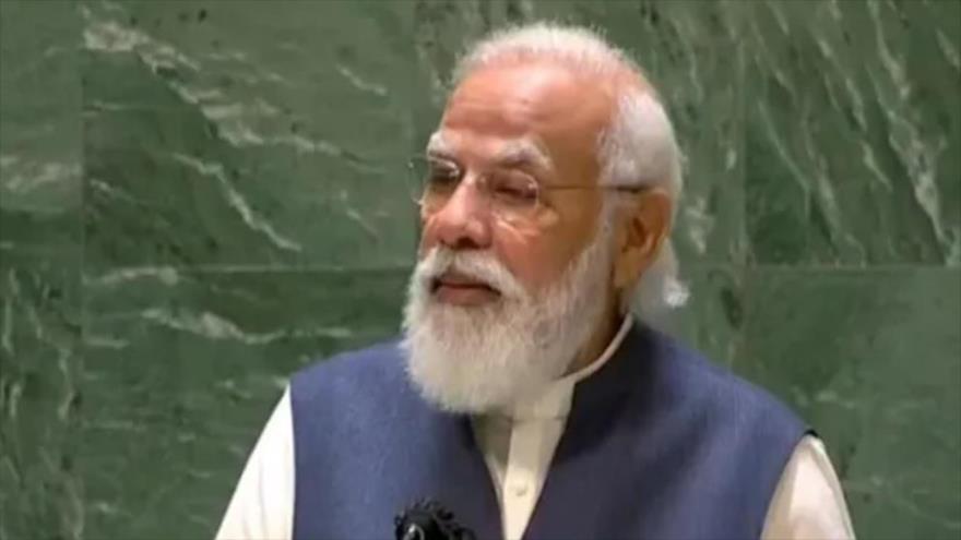 El primer ministro de La India, Narendra Modi, pronuncia un discurso en las Naciones Unidas, diciembre de 2021.