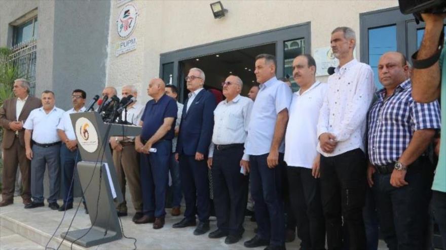 Empresarios de la Franja de Gaza denunciando el cierre del cruce comercial por parte de Israel, 5 de septiembre de 2023.