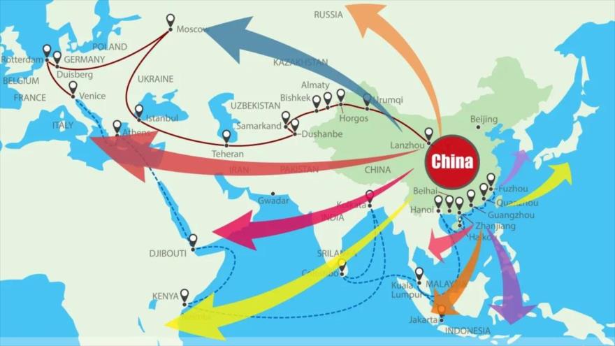 El mapa de extensión de las cooperaciones de China a través de iniciativa de la Franja y la Ruta.