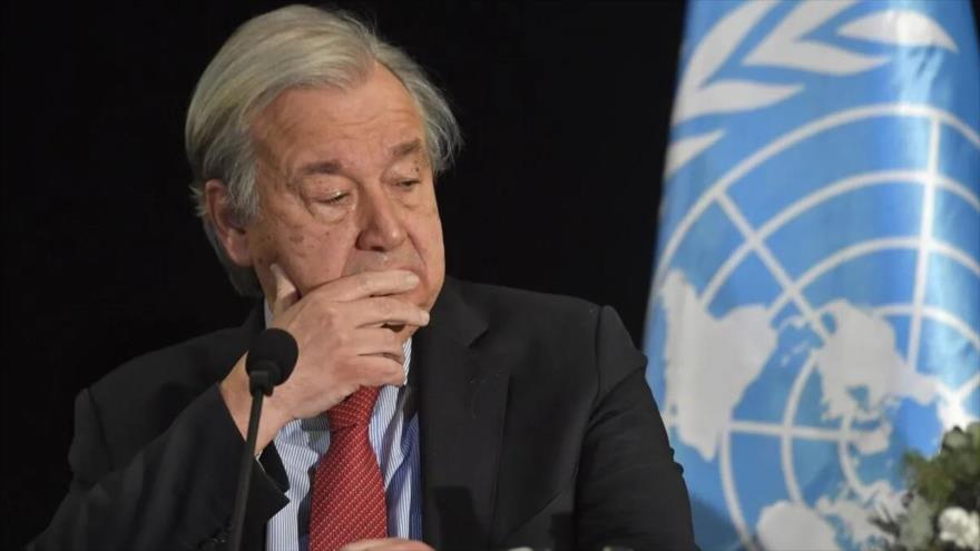 El secretario general de la Organización de las Naciones Unidas (ONU), Antonio Guterres, durante un mitin. 