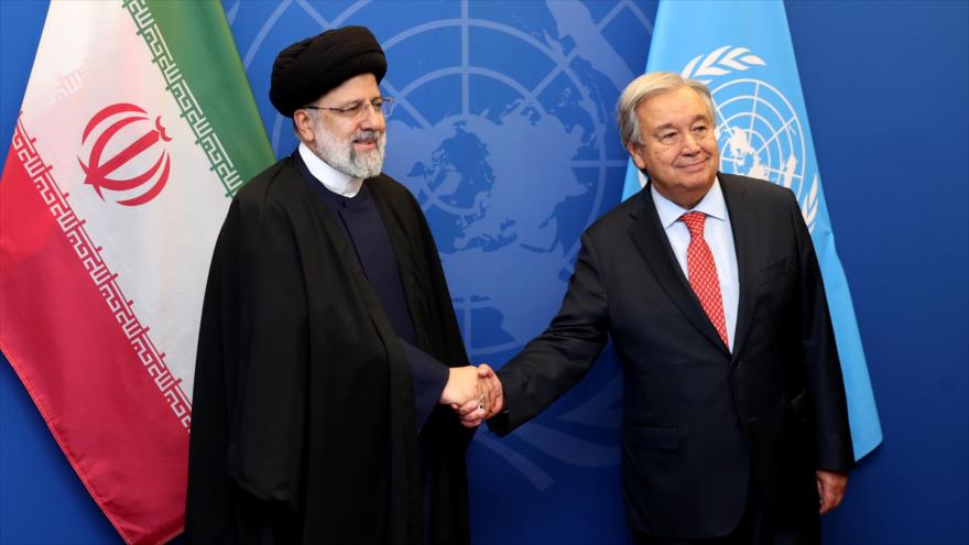 El presidente de Irán, Ebrahim Raisi, se reúnen con el secretario general de la ONU, Antonio Guterres, en Nueva York, 18 de septiembre de 2023. (Foto: President.ir)