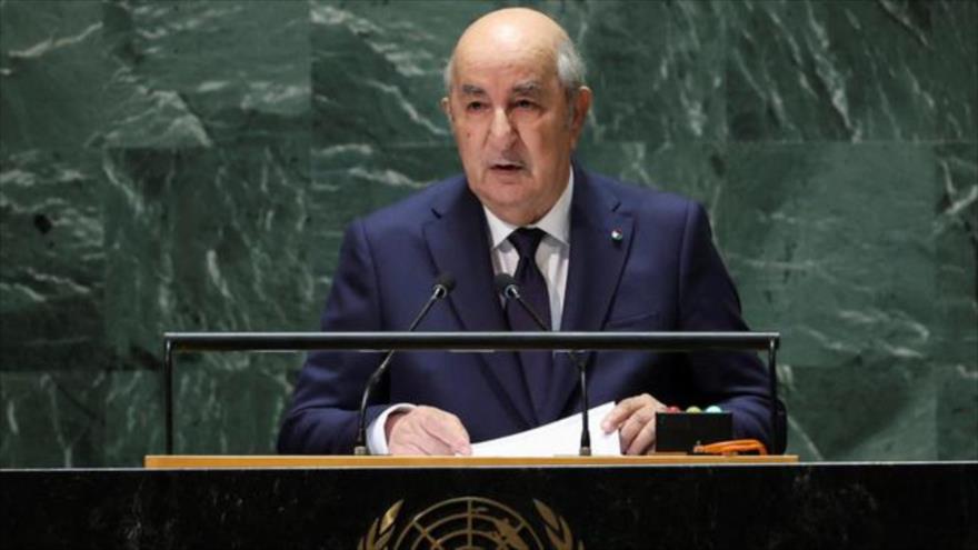 El presidente de Argelia, Abdel Majid Taboun, en la 78ª sesión de la Asamblea General de las Naciones Unidas (AGNU), Nueva York. 19 de septiembre de 2023