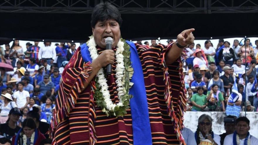 El expresidente de Bolivia, Evo Morales, dando un discurso en 28°. aniversario del partido Movimiento al Socialismo (MAS) en la provincia de Chapare, marzo de 2023 (Foto:AFP) 