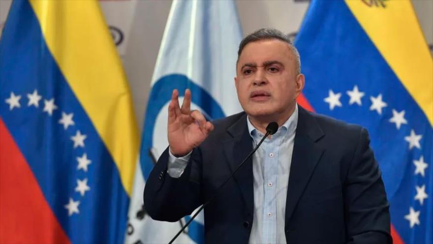 El fiscal general venezolano, Tarek William Saab, durante una rueda de prensa en Caracas, la capital, 25 de marzo de 2023. (Foto: AP)