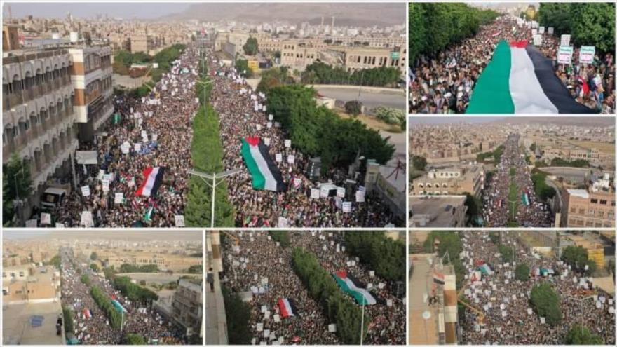 Yemeníes queman bandera israelí en masivas marchas propalestinas