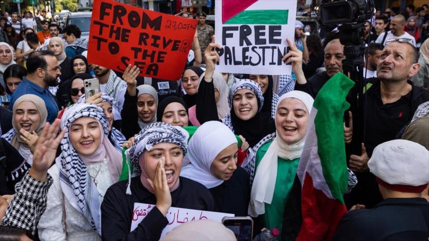 De la manifestación de solidaridad con Palestina en Beirut, Líbano, el 9 de octubre de 2023.